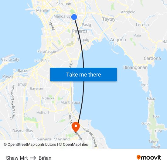 Shaw Mrt to Biñan map