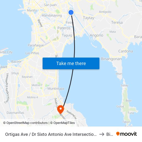 Ortigas Ave / Dr Sixto Antonio Ave Intersection, Pasig City, Manila to Biñan map