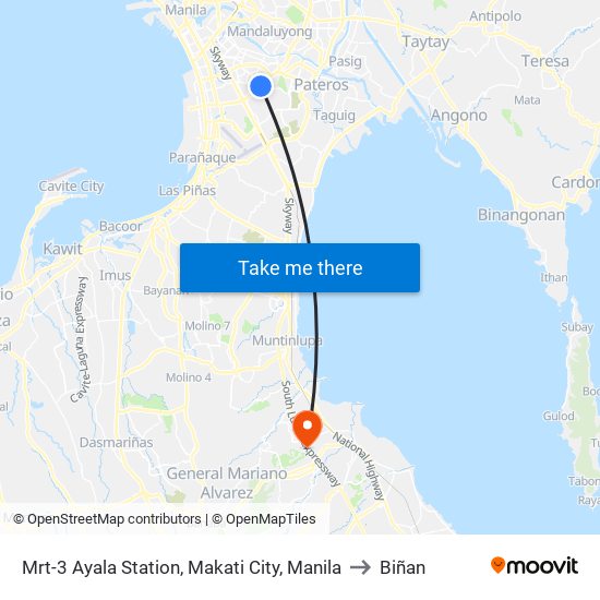 Mrt-3 Ayala Station, Makati City, Manila to Biñan map