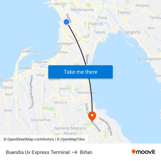 Buendia Uv Express Terminal to Biñan map