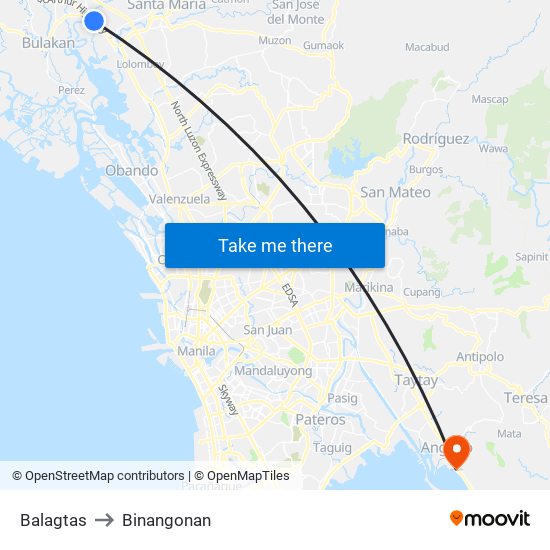 Balagtas to Binangonan map