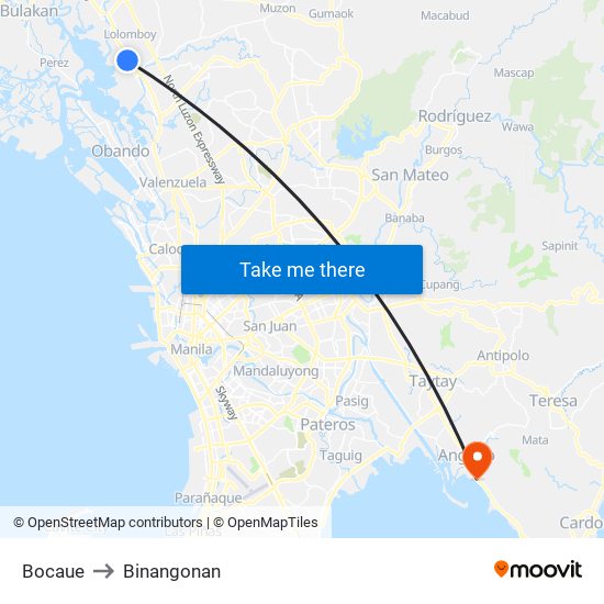 Bocaue to Binangonan map