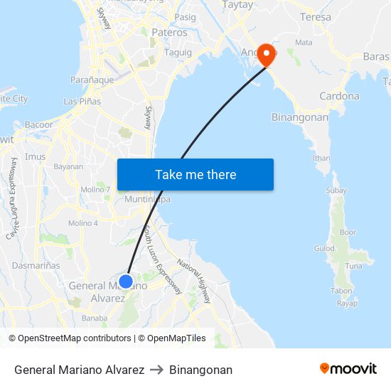 General Mariano Alvarez to Binangonan map
