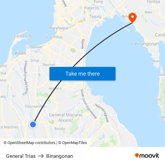 General Trias to Binangonan map