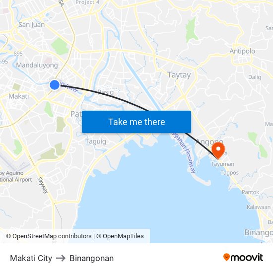 Makati City to Binangonan map