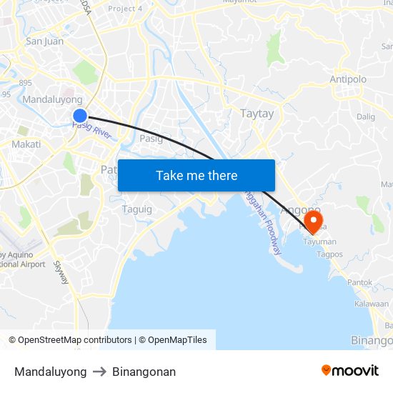 Mandaluyong to Binangonan map