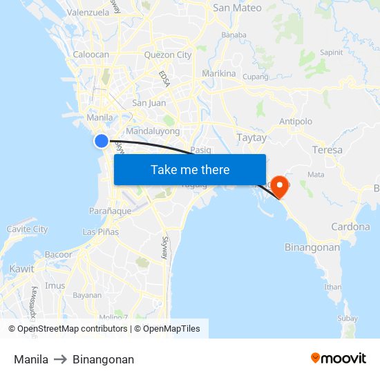 Manila to Binangonan map