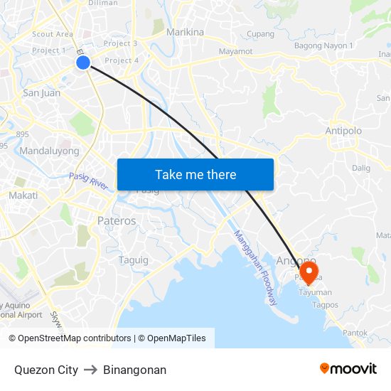 Quezon City to Binangonan map