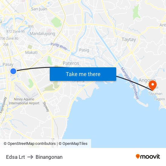 Edsa Lrt to Binangonan map