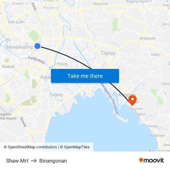 Shaw Mrt to Binangonan map