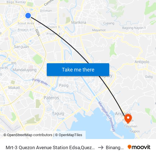 Mrt-3 Quezon Avenue Station Edsa,Quezon City, Manila to Binangonan map
