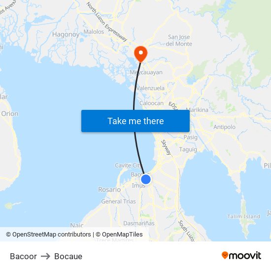 Bacoor to Bocaue map