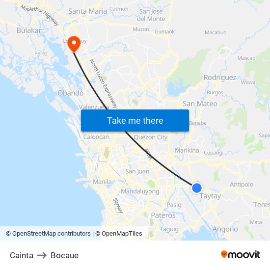 Cainta to Bocaue map