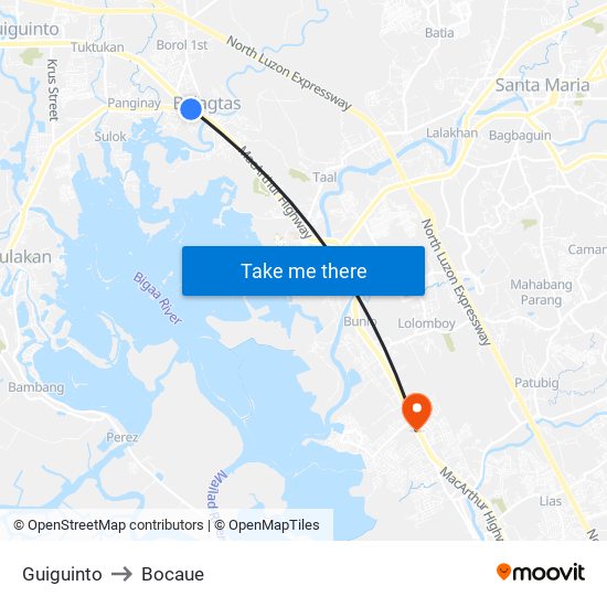 Guiguinto to Bocaue map