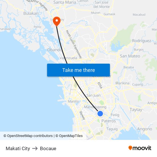 Makati City to Bocaue map