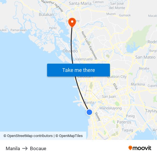 Manila to Bocaue map