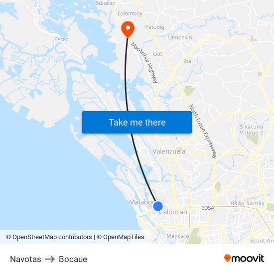 Navotas to Bocaue map