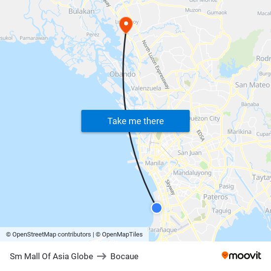 Sm Mall Of Asia Globe to Bocaue map