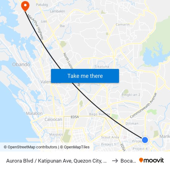 Aurora Blvd / Katipunan Ave, Quezon City, Manila to Bocaue map