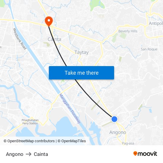 Angono to Cainta map