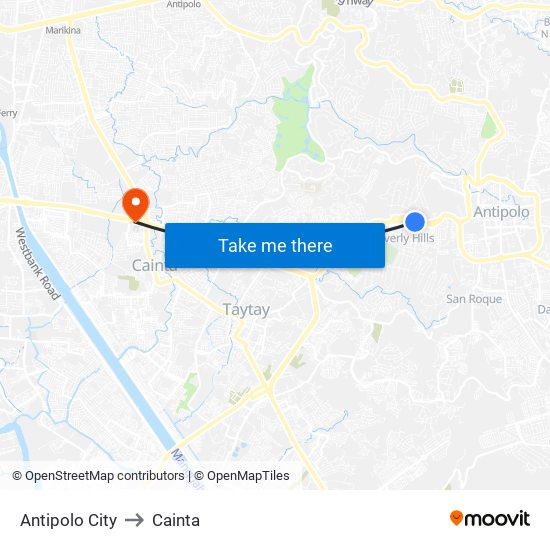 Antipolo City to Cainta map