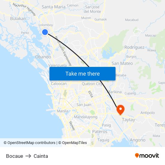 Bocaue to Cainta map