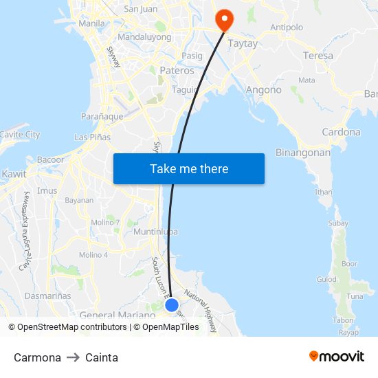 Carmona to Cainta map