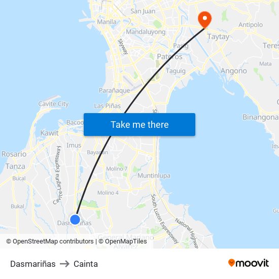 Dasmariñas to Cainta map