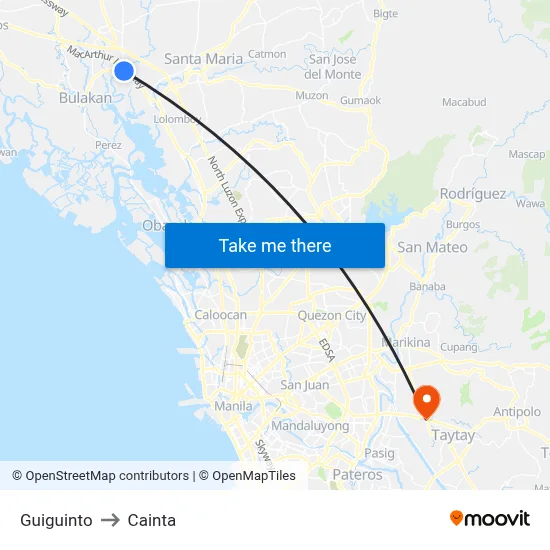 Guiguinto to Cainta map