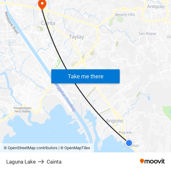 Laguna Lake to Cainta map