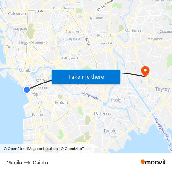 Manila to Cainta map