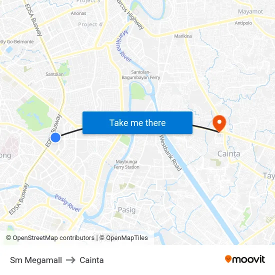 Sm Megamall to Cainta map