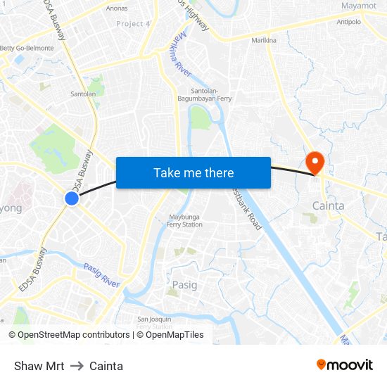 Shaw Mrt to Cainta map