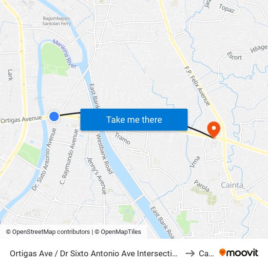 Ortigas Ave / Dr Sixto Antonio Ave Intersection, Pasig City, Manila to Cainta map