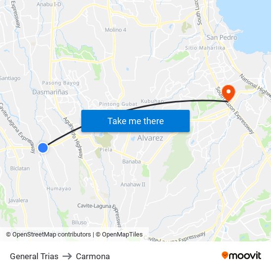 General Trias to Carmona map