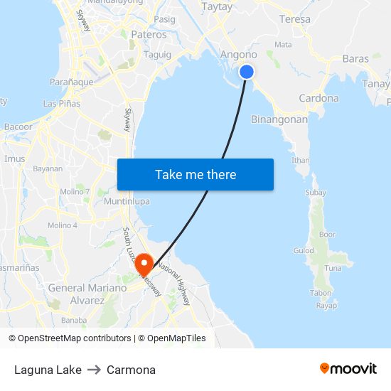 Laguna Lake to Carmona map