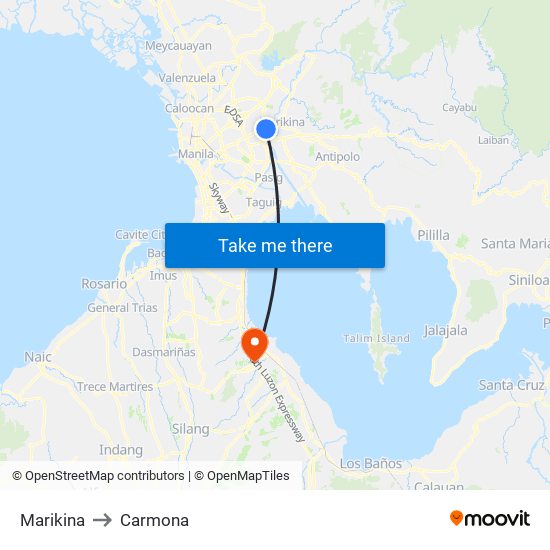 Marikina to Carmona map