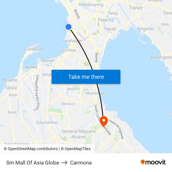 Sm Mall Of Asia Globe to Carmona map
