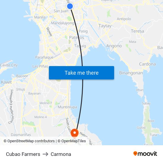 Cubao Farmers to Carmona map