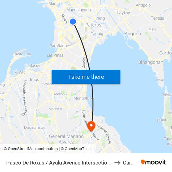 Paseo De Roxas / Ayala Avenue Intersection, Makati City, Manila to Carmona map