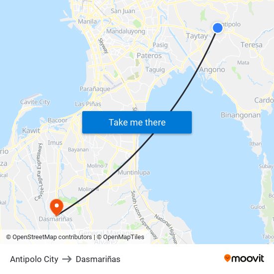 Antipolo City to Dasmariñas map