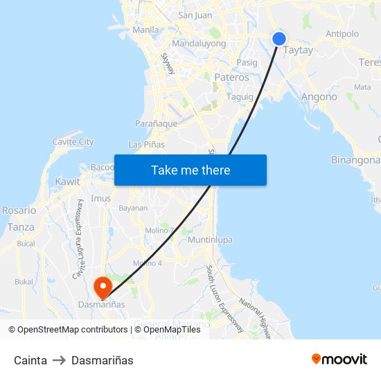 Cainta to Dasmariñas map