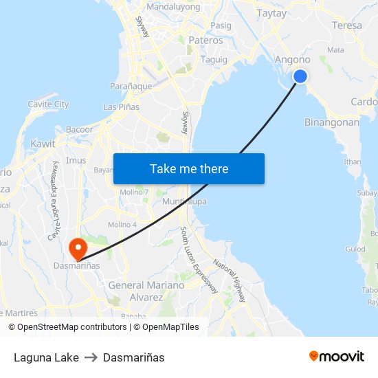 Laguna Lake to Dasmariñas map