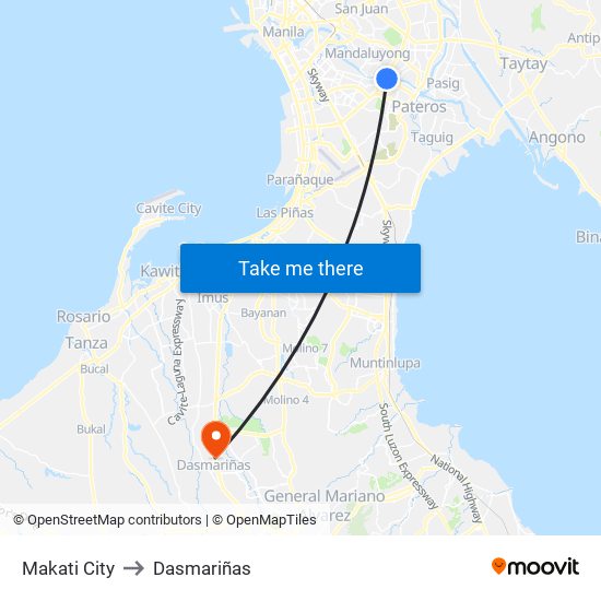 Makati City to Dasmariñas map