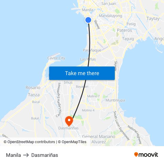 Manila to Dasmariñas map