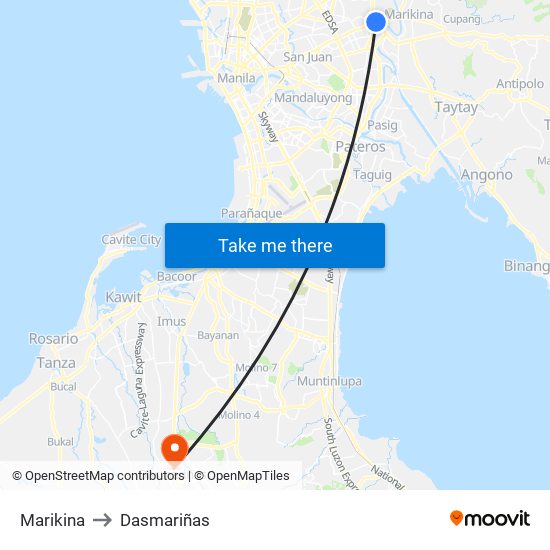 Marikina to Dasmariñas map