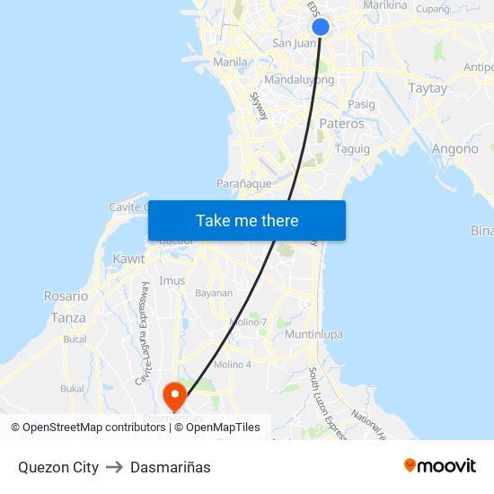 Quezon City to Dasmariñas map