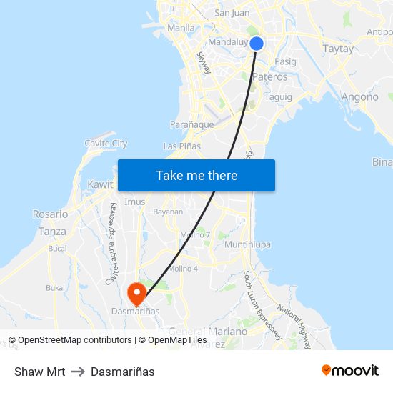 Shaw Mrt to Dasmariñas map