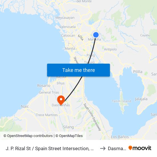 J. P. Rizal St / Spain Street Intersection, Marikina City, Manila to Dasmariñas map