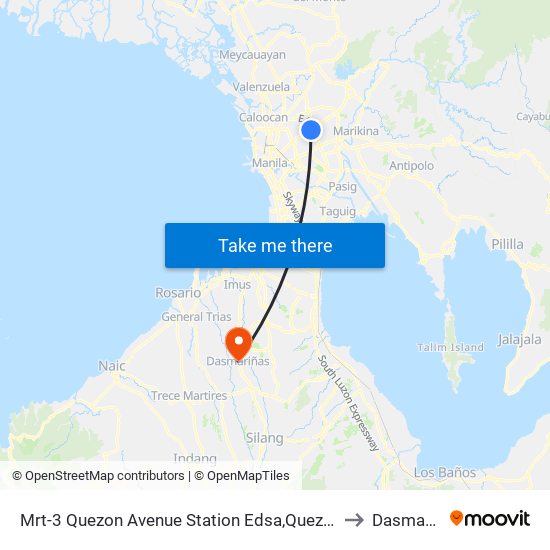 Mrt-3 Quezon Avenue Station Edsa,Quezon City, Manila to Dasmariñas map